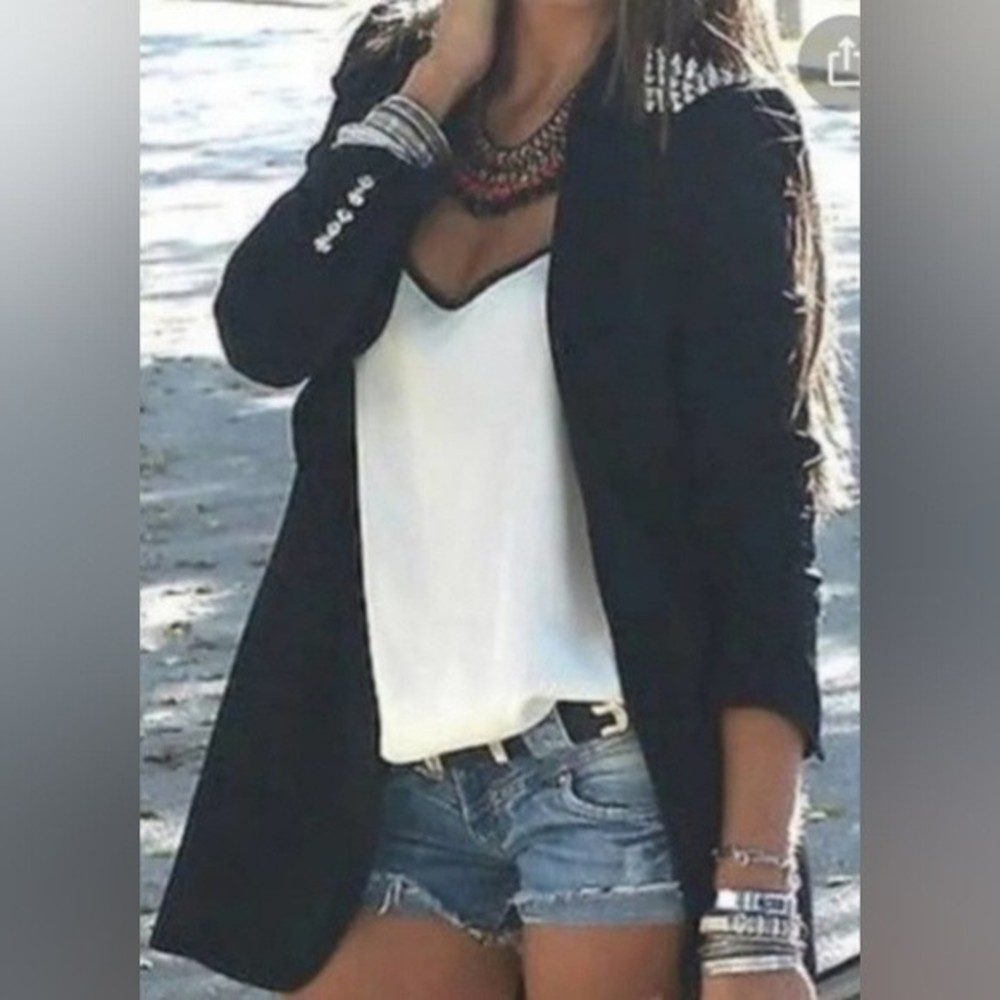 Zara Black Blazer with Silver Stud Shoulder Detail